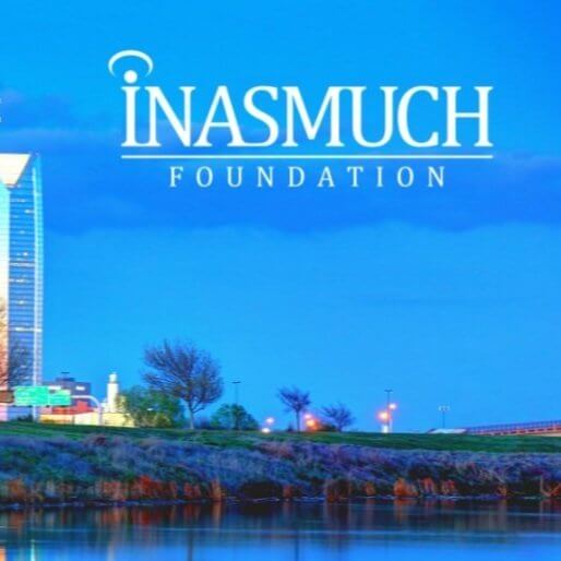 Inasmuch logo on a background of OKC at night.